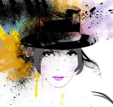 water color background with woman's face