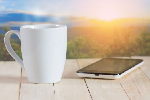Coffee cup with outdoor background