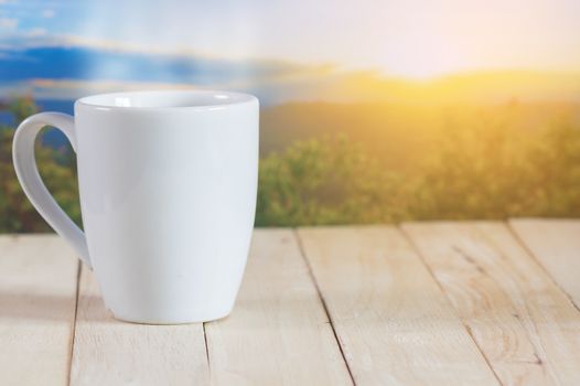 Coffee cup with outdoor background