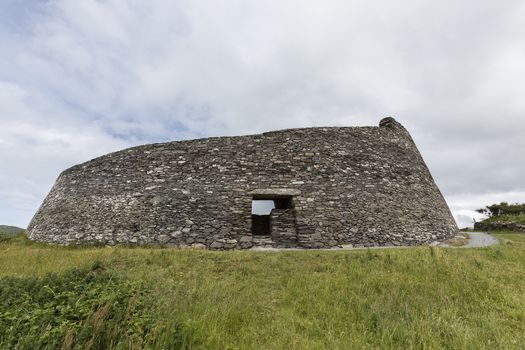 Cahergall Stone Fort near Cahirsiveen in southwest Ireland. This stone fort or Cashel was built as a protected farmstead. It is likely that someone of local importance lived here about a 1000 years ago.
