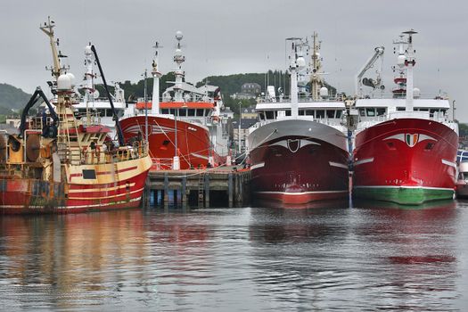 Commercial fishing trawlers moored in Killybegs Docks in County Donegal in the Republic of Ireland