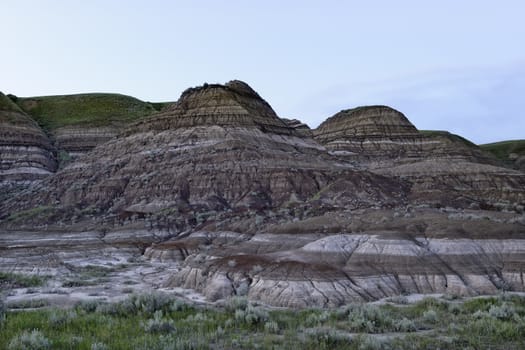 Drumheller Badlands in soft twilight, Alberta, Canada