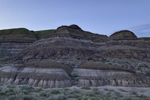 Drumheller Badlands in soft twilight, Alberta, Canada