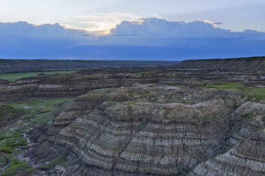 Drumheller Badlands in soft twilight, Horsethief Canyon, Alberta, Canada