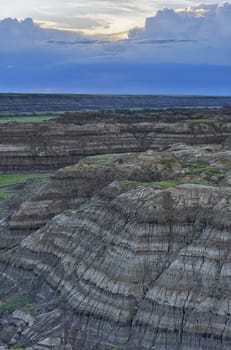 Drumheller Badlands in soft twilight, Horsethief Canyon, Alberta, Canada