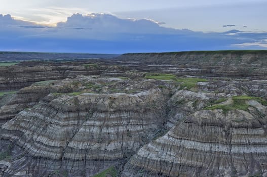 Drumheller Badlands in soft twilight, Horsethief Canyon, Alberta, Canada