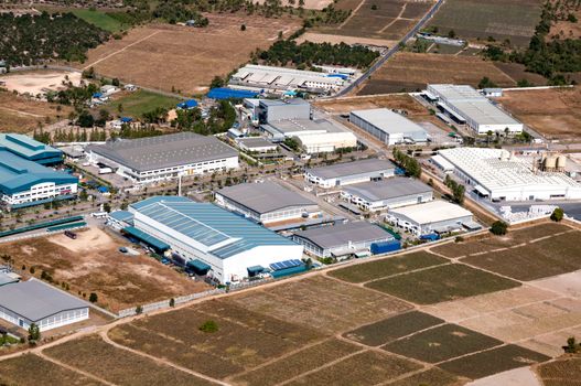 Industrial estate land development Factories and Storage facilities aerial view