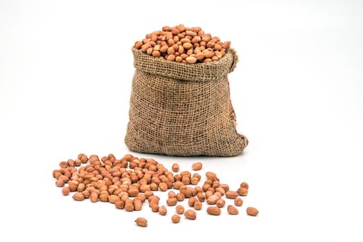 Bag Full of Peanuts on White Background