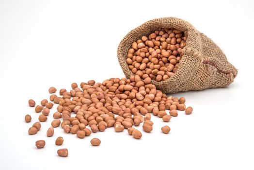 Bag Full of Peanuts on White Background