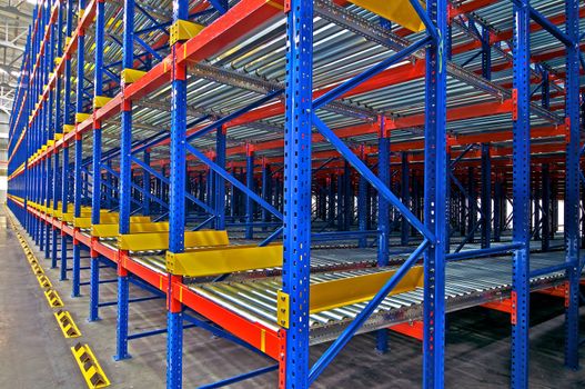 Warehouse  shelving storage Inside view of metal, pallet racking system