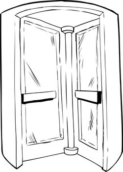 Outilned illustration of revolving door in doorway