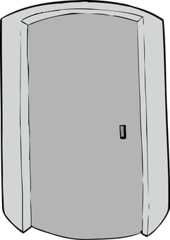 Closed cylindrical doorway cartoon over white background