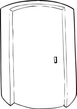 Outlined closed cylindrical doorway cartoon over white
