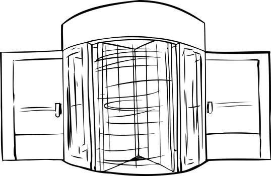 Hand drawn illustration of spinning revolving door outline