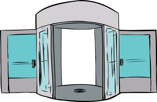 Cartoon of entrance with missing revolving door