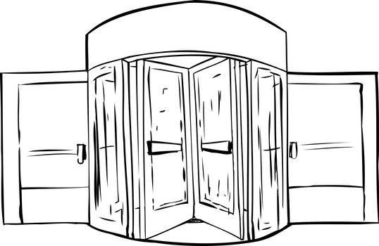 Background outline of revolving door over white background