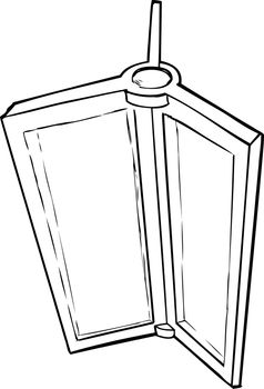 Outlined illustration of revolving door parts on white