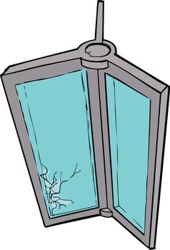 Hand drawn illustration of revolving door with shattered glass