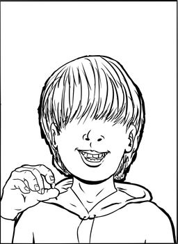Outline of single boy holding a missing tooth