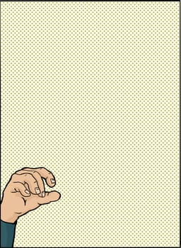 Single hand holding something over green halftone background