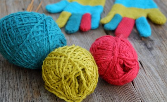 Abstract accessory for cold day in winter, colorful gloves make from leisure hobby in free time, handmade gift for mother day or valentine day