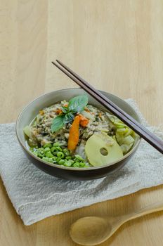 Thai rice vermicelli with spicy curry and vegetables