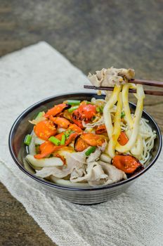 Korean hot spicy noodles with kimchi and seafood
