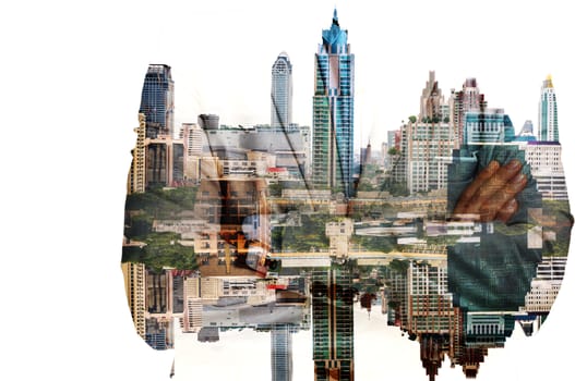 Double Exposure of Businessman and City Building as Business Lifestyle Concept