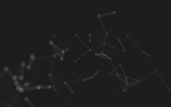 Abstract polygonal space low poly dark background with connecting dots and lines. Connection structure. 3d rendering