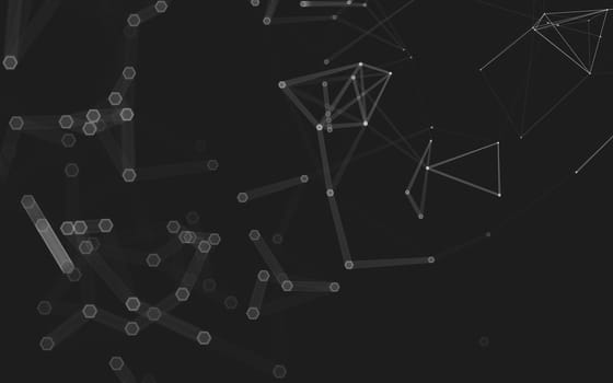 Abstract polygonal space low poly dark background with connecting dots and lines. Connection structure. 3d rendering