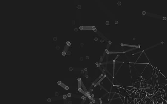 Abstract polygonal space low poly dark background with connecting dots and lines. Connection structure. 3d rendering