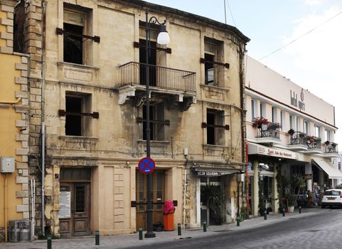 Larnaca, Cyprus - May 23, 2016: Street in Larnaca with shops and souvenir shops. Larnaca, Cyprus.