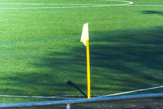 Corner flag in corner kick area of European Football Field