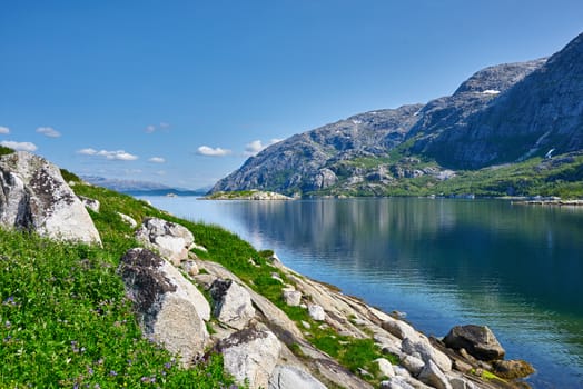 Norwegian fjord and mountains.