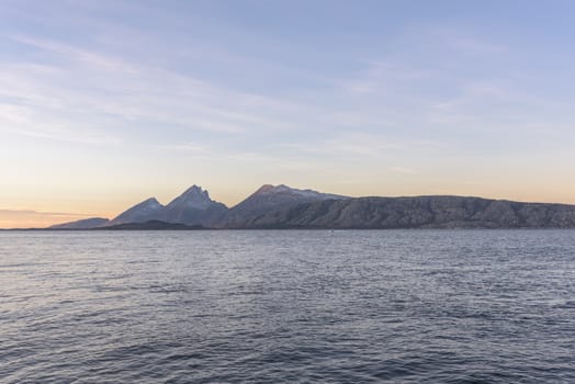 Norewgian landscape showing Donnamannen in sunset.
