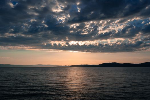 Tranquility landscape in sunset.