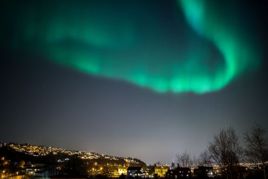 True geomagnetic storm in Norway, cityscape of Trondheim.