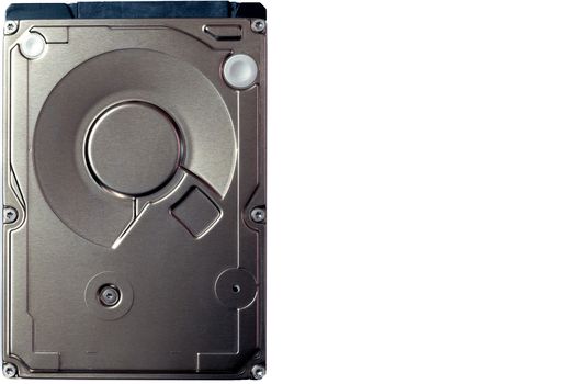 Closeup of internal 2.5-inch SATA HDD. With copy space.