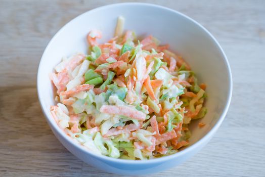 A bowl of fresh homemade coleslaw salad.