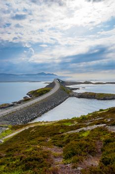 View at atlantic road Norway with dramatic sky.