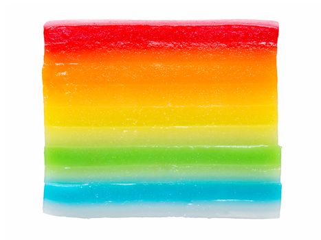 close up of asian steamed rainbow layered rice cake