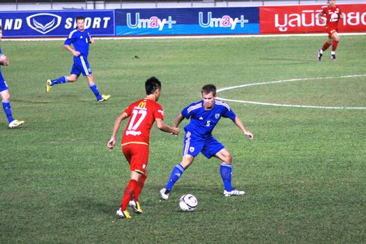 CHIANGMAI THAILAND-JANUARY 19,2013:The 42nd King's cup international football match between Thailand and Finland at 700th Anniversary Stadium in Chiangmai,Thailand. Finland defeat Thailand 3-1 to win.