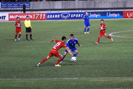 CHIANGMAI THAILAND-JANUARY 19,2013:The 42nd King's cup international football match between Thailand and Finland at 700th Anniversary Stadium in Chiangmai,Thailand. Finland defeat Thailand 3-1 to win.