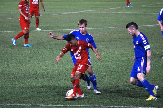 CHIANGMAI THAILAND-JANUARY 19,2013:The 42nd King's cup international football match between Thailand and Finland at 700th Anniversary Stadium in Chiangmai,Thailand. Finland defeat Thailand 3-1 to win.