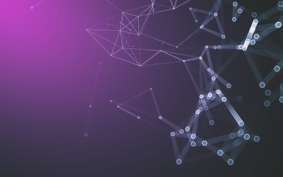 Abstract polygonal space low poly dark background with connecting dots and lines. Connection structure. 3d rendering