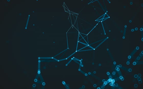 Abstract polygonal space low poly dark background with connecting dots and lines. Connection structure. 3d rendering