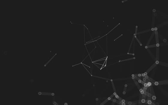 Abstract polygonal space low poly dark background with connecting dots and lines. Connection structure. 3d rendering