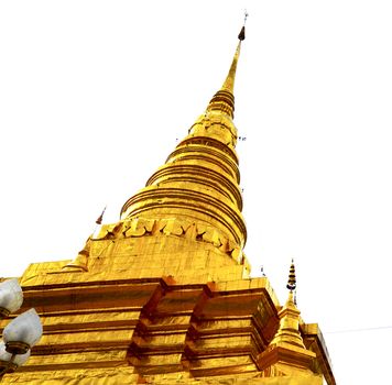 Golden Pagoda in Temple on white background, nan, Thailand (Wat Chae Haeng)