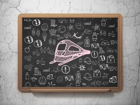 Vacation concept: Chalk Pink Train icon on School board background with  Hand Drawn Vacation Icons, 3D Rendering