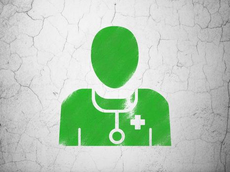 Health concept: Green Doctor on textured concrete wall background